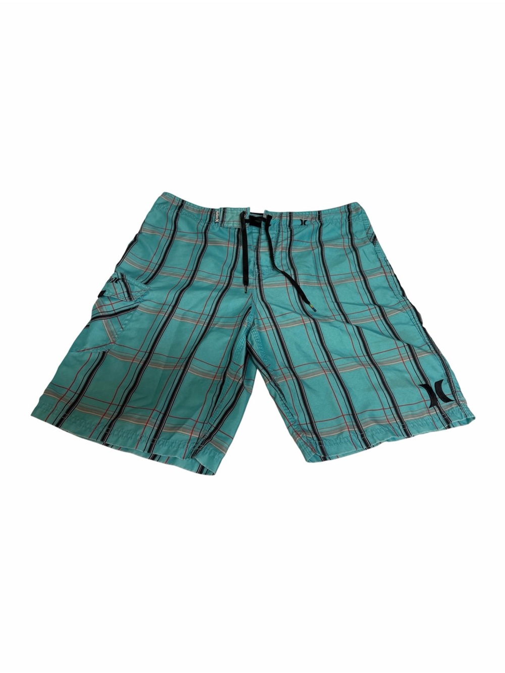 Hurley Men’s Teal Plaid Swim Shorts with Black Accents